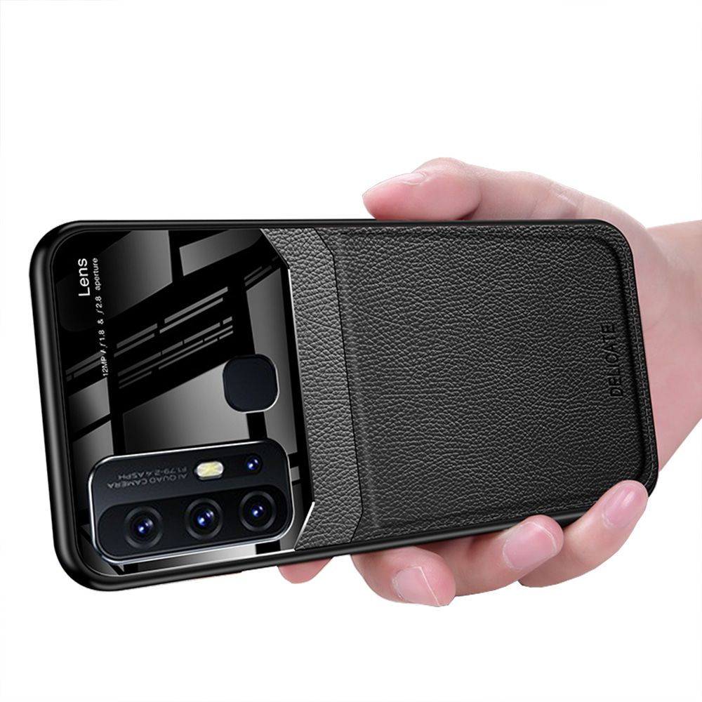 Casing for VIVO Z6 Business Slim Litchi Skin Anti-slip TPU Bumper Hybrid Glass Lens Protective Case Cover