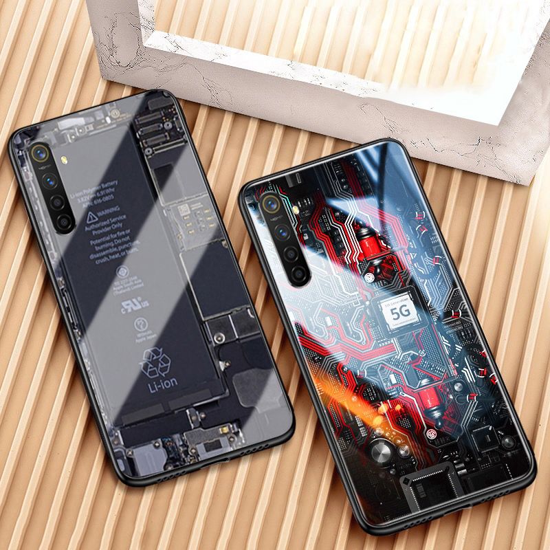 For Realme 6 Case Explorer Version Theme Back Cover Tempered Glass Protector Back Cover for Realme6 Back Cover Clear Circuit Board Design Full Coverage For s