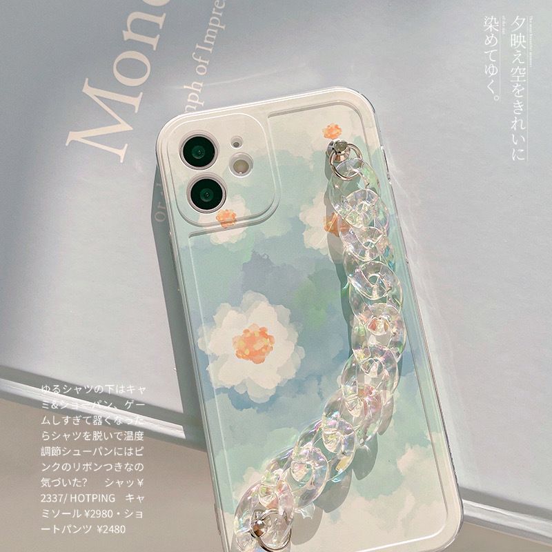 Flower Pattern Case with Chain Soft Silicone Cover Mobile Phone Case for Apple Cover for iPhone 14/14pro/14plus/14promax/13promax /12 / 11 Pro Max / XR / XS Max /xs/ SE2 / 7 /8 Plus