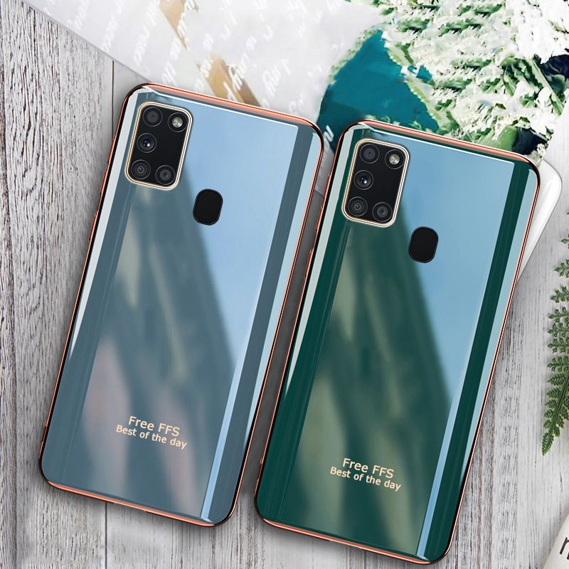 For Samsung Galaxy A21S Case Silicone Soft Cases Electroplated Avocado Green Glitter Full Protector Phone Back Cover Samsung Galaxy A21S Case