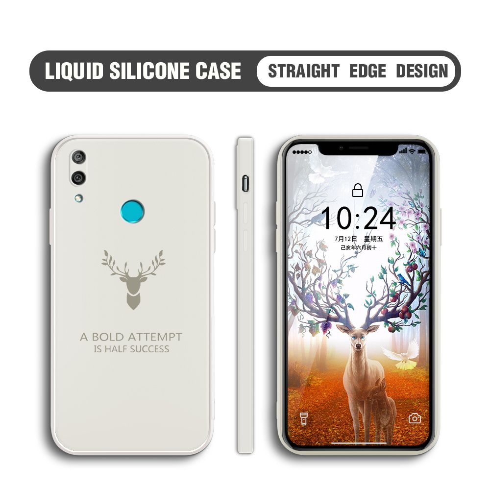 BILI for Huawei Y7 2019 Back Cover Simple Antlers Ultra Thin Soft Luxury Square Multicolor Liquid Silicone Phone Case