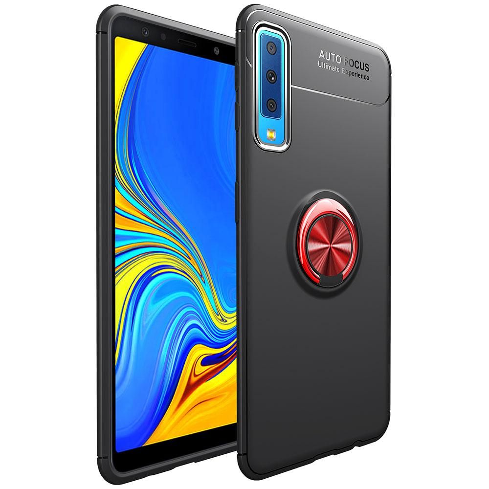 For Samsung Galaxy A7 2018 360 Degree Rotating Ring Clip Holder Case (Compatible with Magnetic Car Mount) Resilient TPU Drop Protection Armor Protective Case Cover