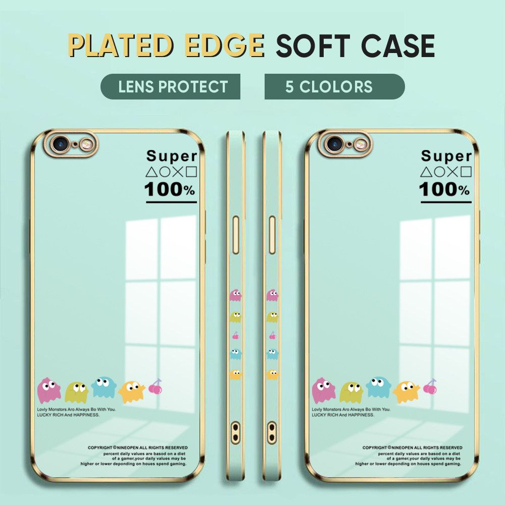 Luxury 6D Plating Case for iPhone 6 6S Back Cover Game Little Monster Side Pattern Soft Silicone Square Phone Cases