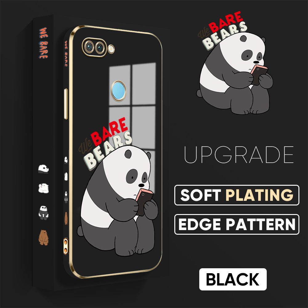 Jizetin (Free Lanyard) Realme U1 Cover Panda Reading Luxury 6D Plating Soft Casing Silicone Square Frame Phone Case Shiny Bling Back Cover