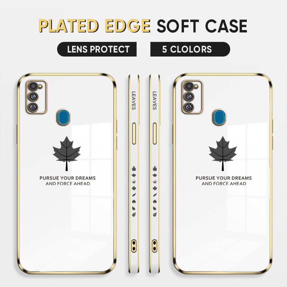 Luxury 6D Plating Case for Samsung Galaxy M30S M21 Back Cover Maple Leaf Side Pattern Soft Silicone Square Phone Cases