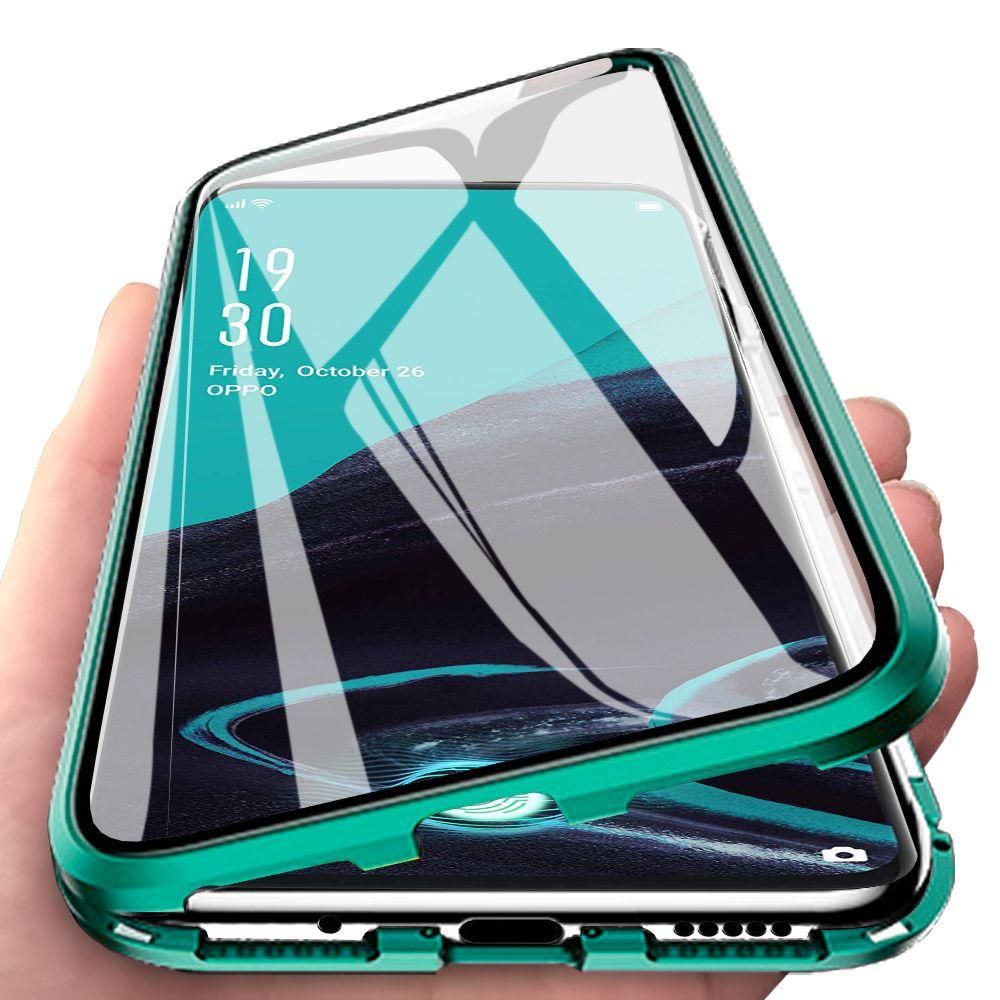 For OPPO Reno 2 Casing 360° Full Body Transparent Tempered Glass with Magnetic Adsorption Metal Bumper Case Cover