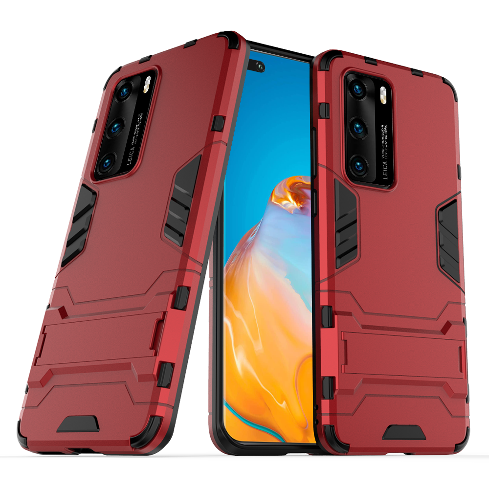 For Huawei P40 Dual Layer Shockproof Anti-scratch TPU -PC Hybrid Heavy Duty Armor Protective Stand Case Cover