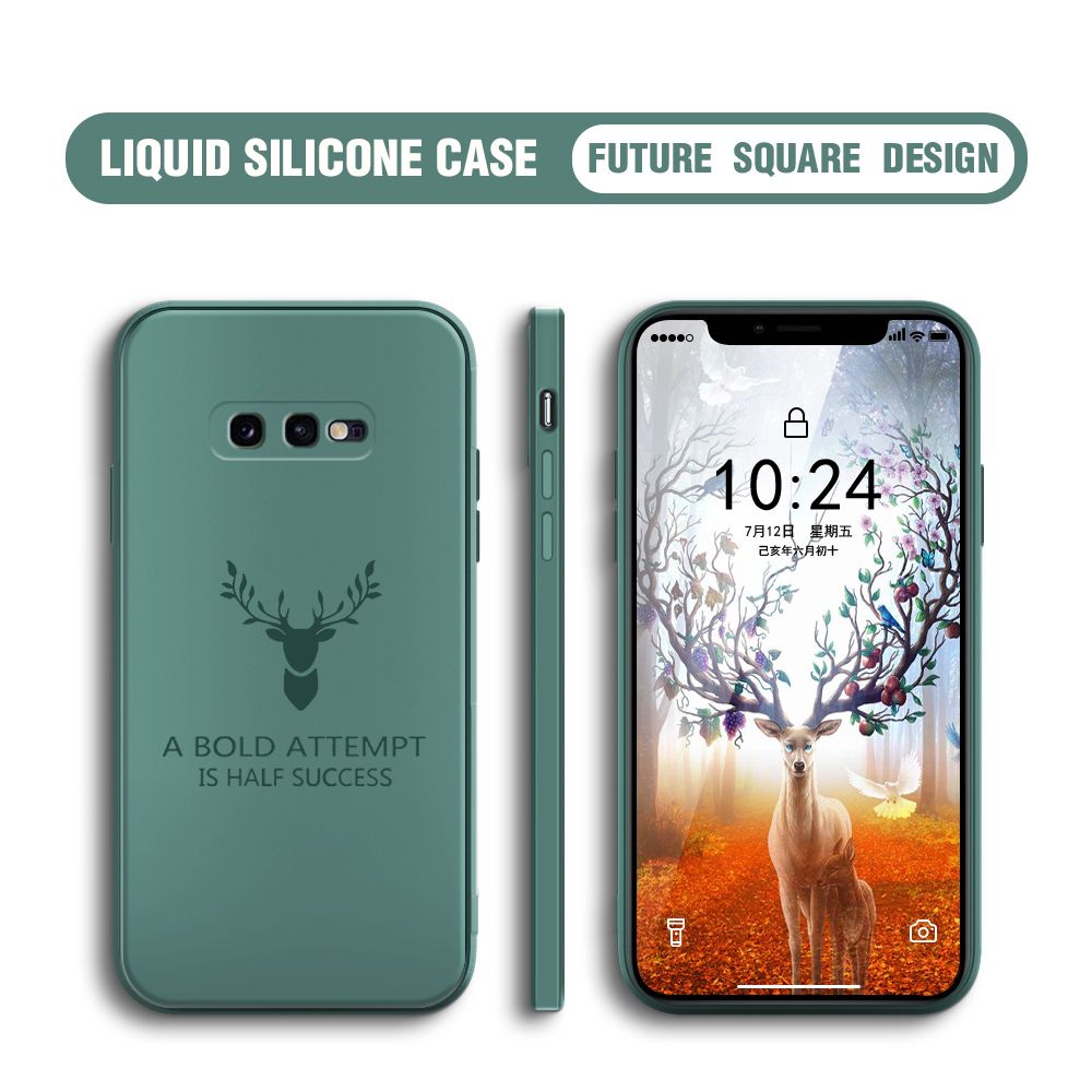 BILI for Samsung Galaxy S10E Back Cover Simple Antlers Ultra Thin Soft Luxury Square Multicolor Liquid Silicone Phone Case