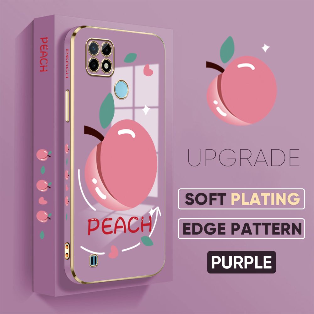 TA for Realme C25Y / Realme C21Y Back Cover Shiny Peach Luxury 6D Plating Case Side Pattern Soft Silicone Square Phone Case