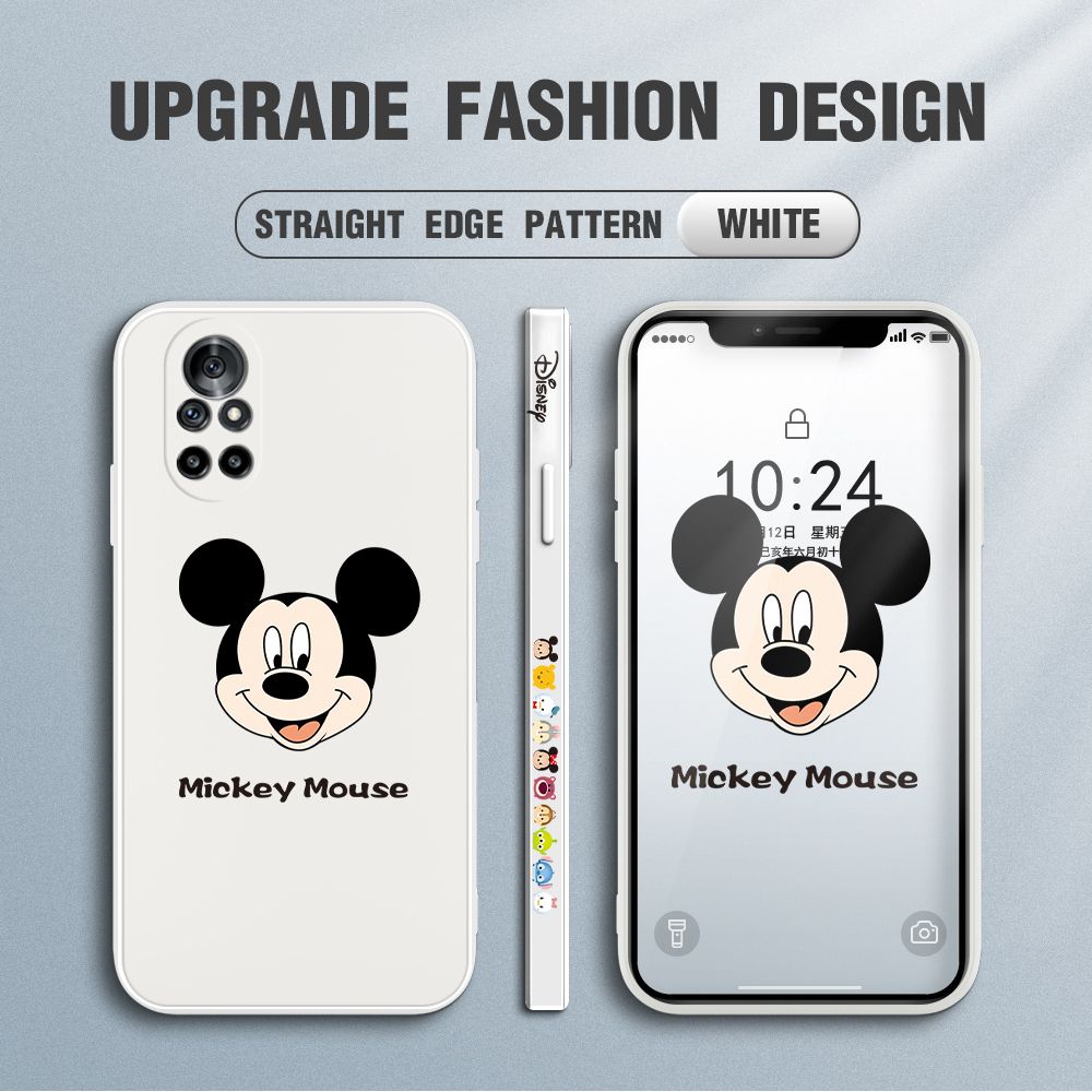 Jizetin for Huawei Nova 8 Case Creative Cartoon Mouse Avatar Side Design Phone Case Square Edge Pattern Liquid Silicone Cases Full Cover Camera Shockproof Protective Case