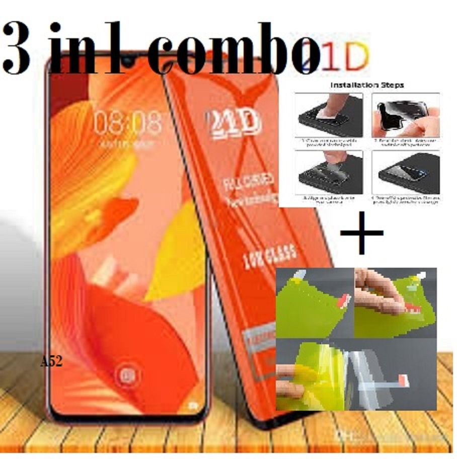 For Realme C21 - (3IN1) Combo - Good Full Cover Glass HD Clear Tempered Glass Screen Protector, Back Side Protector Back Poly Film , Camera Lens Protector...