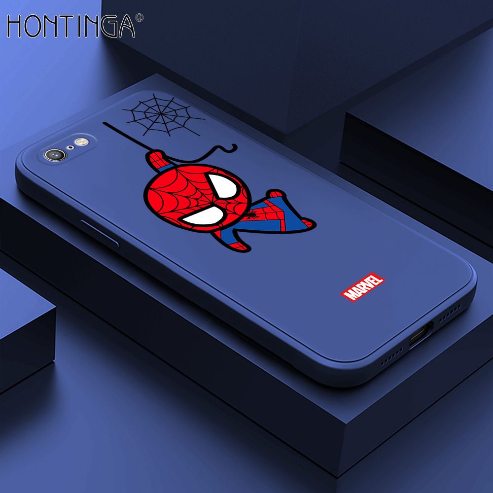 Hontinga for iPhone 6s Plus Case Cute Marvel Avengers Cartoon Spiderman Spider Man Phone Case Square Edge Silicone Cases Full Lens Cover Shockproof Protection Case