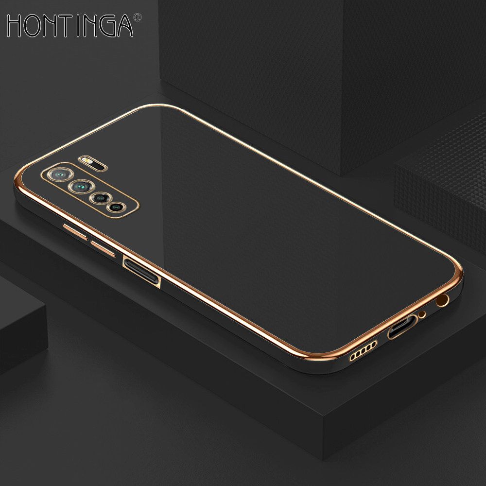 Hontinga for Huawei Nova 7 SE Back Cover + Free Lanyard Luxury 6D Plating Frame Shiny Bling Case Soft Silicone Square Phone Cases