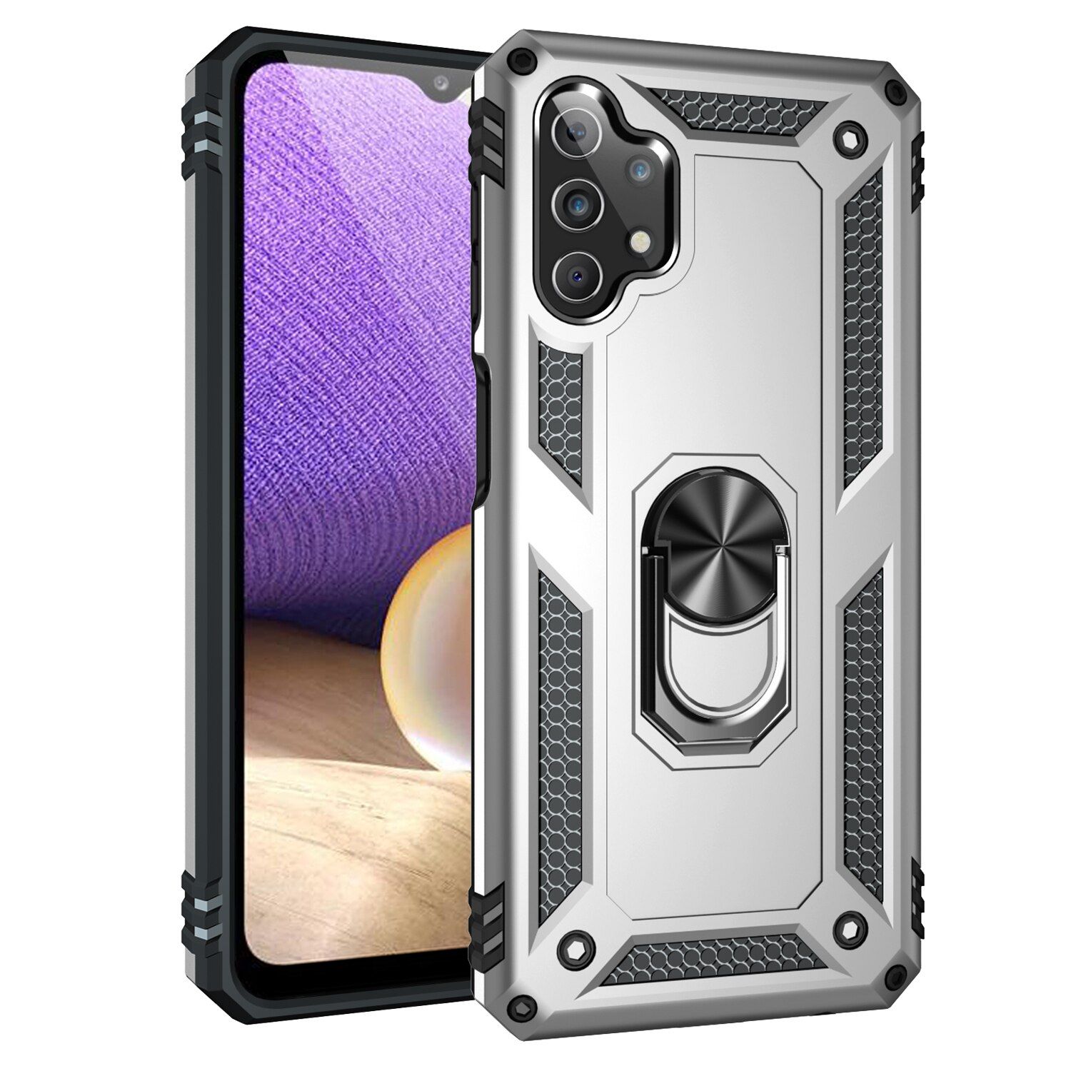 Shockproof Rugged Armor Phone Case For Samsung Galaxy A52 A72 A02S A32 A42 A12 A02 4G 5G Metal Ring Bracket Protection PC Cover