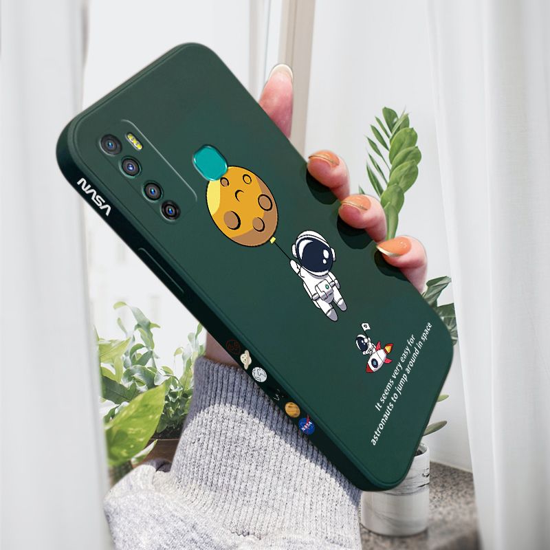 AMORVOR for Infinix Hot 9 Back Cover Cartoon Astronautn Side design Soft Case Liquid Silicone Phone Cases