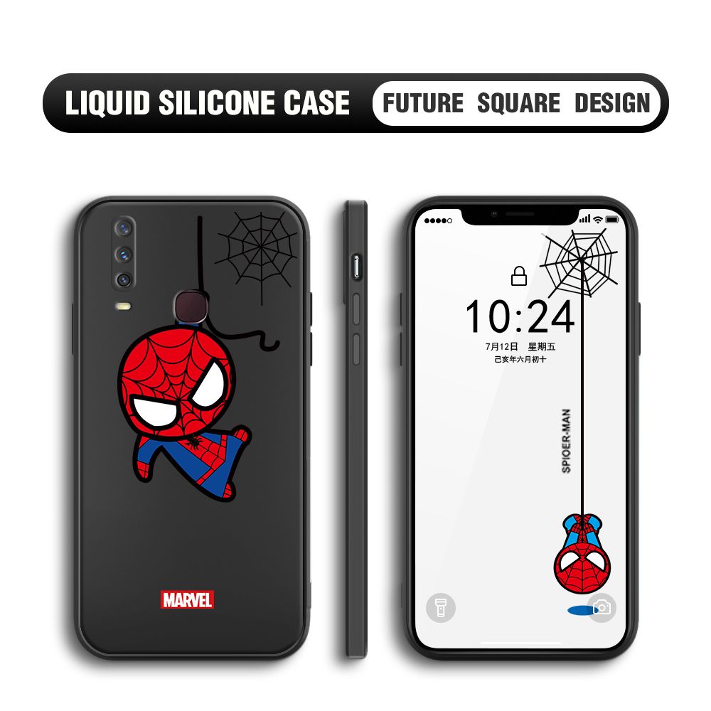 BILI for Vivo Y12 / Y15 / Y17 Back Cover Little Spiderman Multicolor Liquid Silicone Phone Case Soft Square Lens Protection Phone Cases