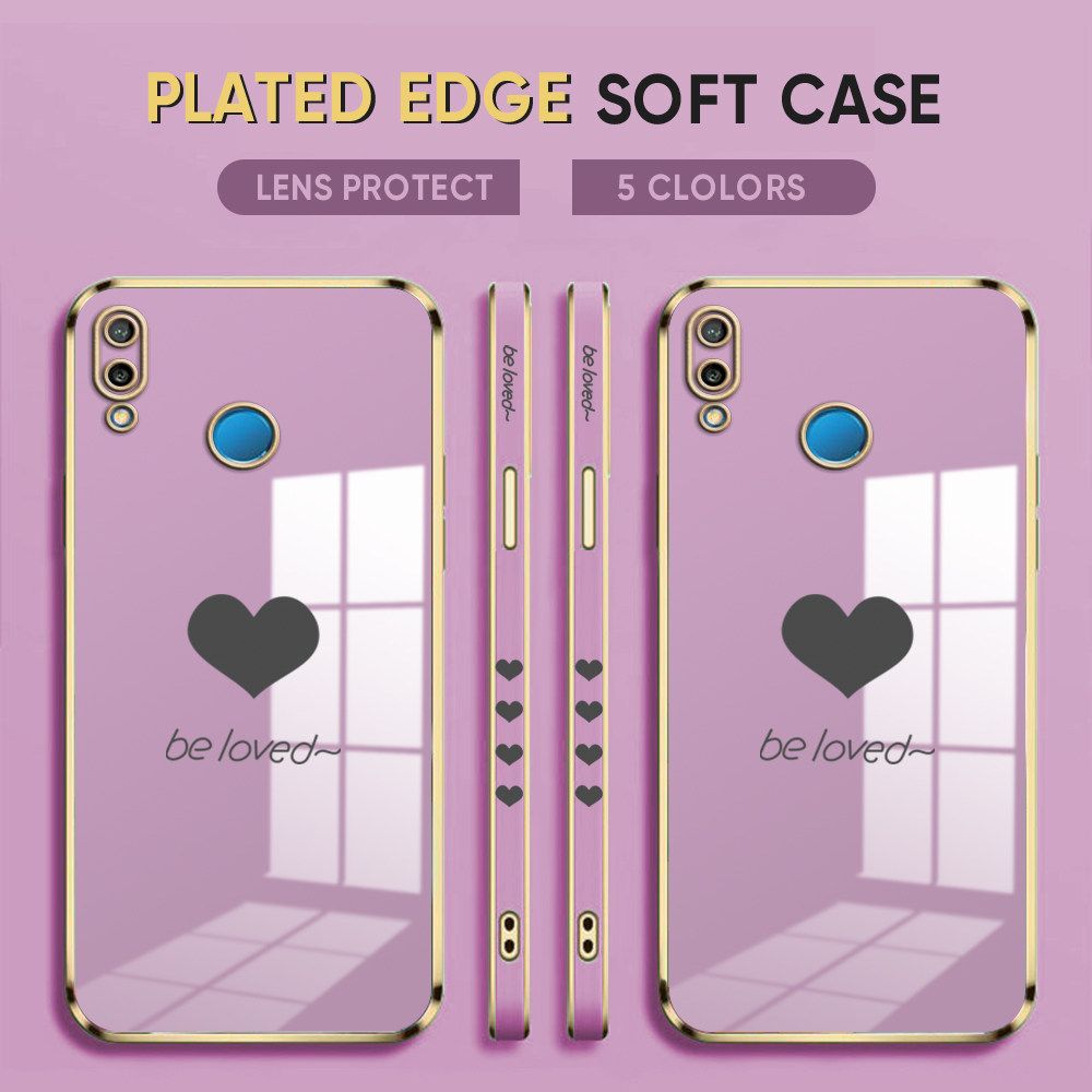 Luxury 6D Plating Case for Huawei P Smart Plus Phone Cases Lover Heart Side Print Soft Silicone Square Back Cover