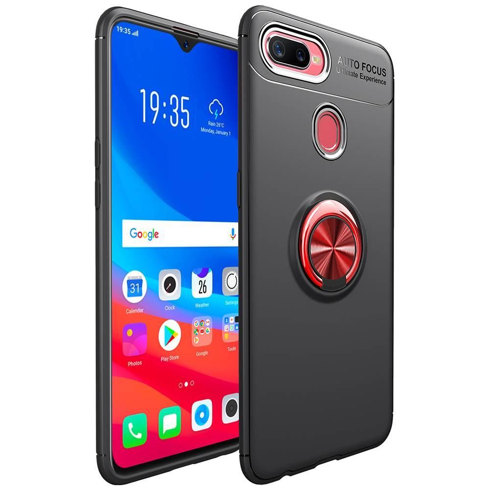 For OPPO F9 360 Degree Rotating Ring Clip Holder Case (Compatible with Magnetic Car Mount) Resilient TPU Drop Protection Armor Protective Case Cover