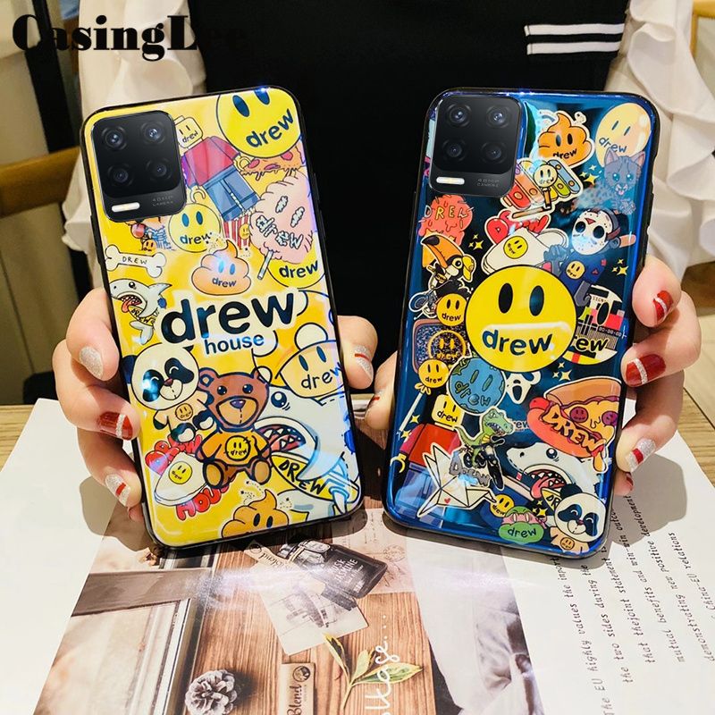 Casinglee For OPPO A54 Case Shockproof Fashion Cartoon Smile Face Blue Light Silicone Soft Phone Case for OPPO A54 Back Cover