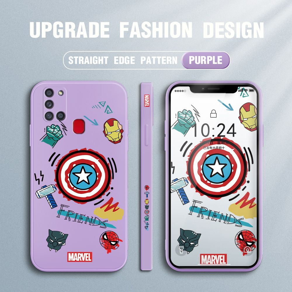 Jizetin for Samsung Galaxy A21S Back Cover Hero Props Side Design Liquid Silicone Phone Case Soft Full Camera Protect Phone Cases