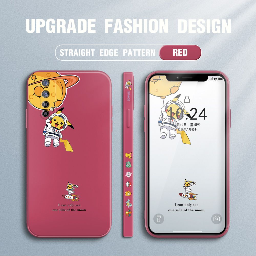 Jizetin for Realme 7 / Narzo 20 Pro Case Side Design Phone Cover Cute Astronaut Pikachu Cover Square Edge Pattern Liquid Silicone Trend Case