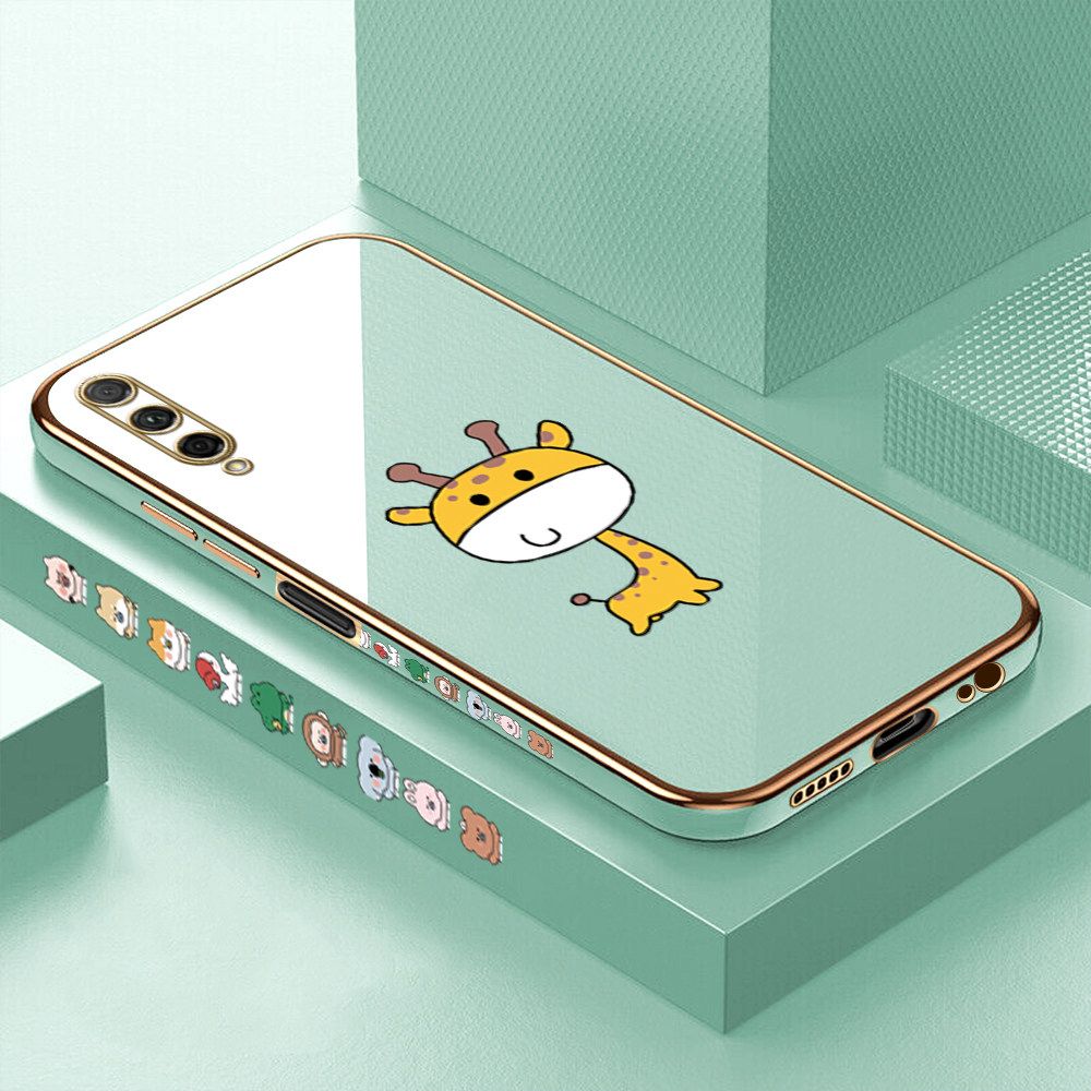 Luxury 6D Plating Case for Honor 9X Pro Color Cute Giraffe Side Pattern Back Cover Soft Silicone Square Frame Shiny Bling Phone Cases + Free Lanyard