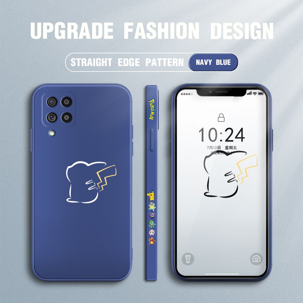 Jizetin for Samsung Galaxy M62 Case New Pikachu Pokémon Design Side Design Phone Case Square Edge Pattern Liquid Silicone Cases Full Cover Camera Soft Protection Case