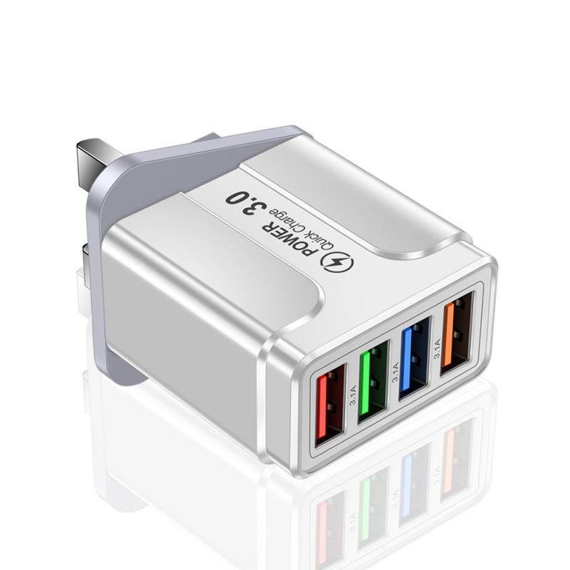 3.1A 4usb Multi-Port Charger EU/US/UK Plug Mobile Phone Fast Charger Multiple Protection Suitable For Home, Travel, Office, Etc