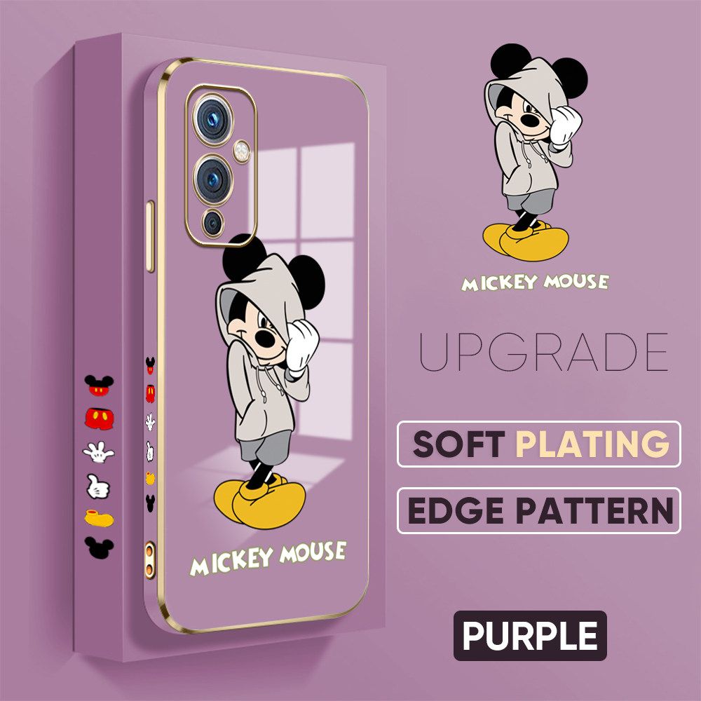 TA for OnePlus 9 Back Cover + Free Lanyard Handsome Mouse Luxury 6D Plating Case Side Pattern Soft Silicone Square Phone Cases