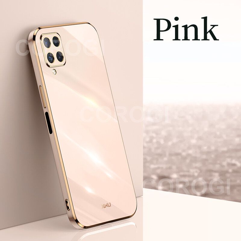 For Samsung Galaxy A12 Cover Fashion Shiny Plating Square Bumper Slim Phone Case Soft TPU Silicone Shockproof Protective Back Cover