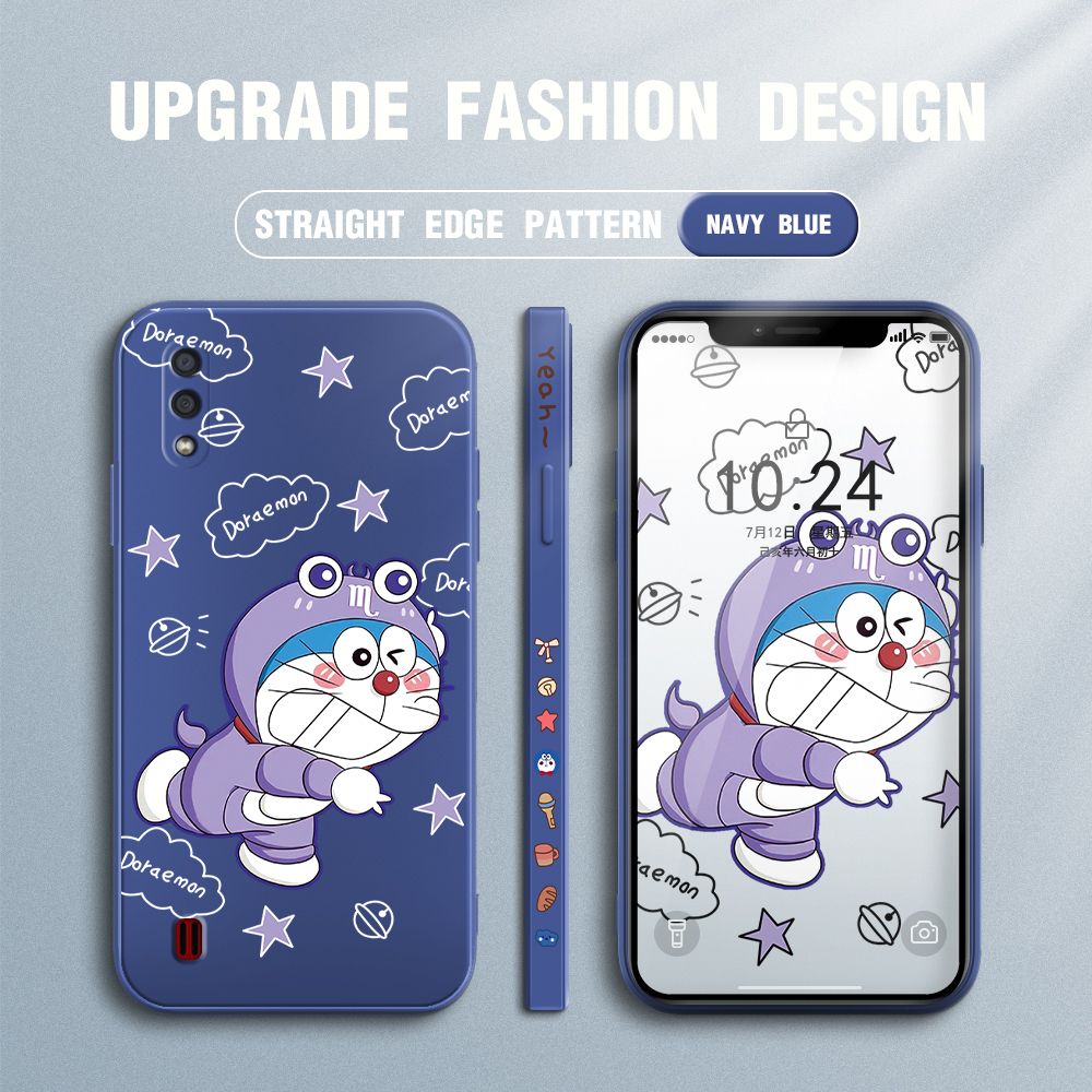 Jizetin for Samsung Galaxy A01 Case Cute Cartoon Purple Doraemon Anime Side Design Phone Case Ultra Soft Edge Pattern Liquid Silicone Phone Cases