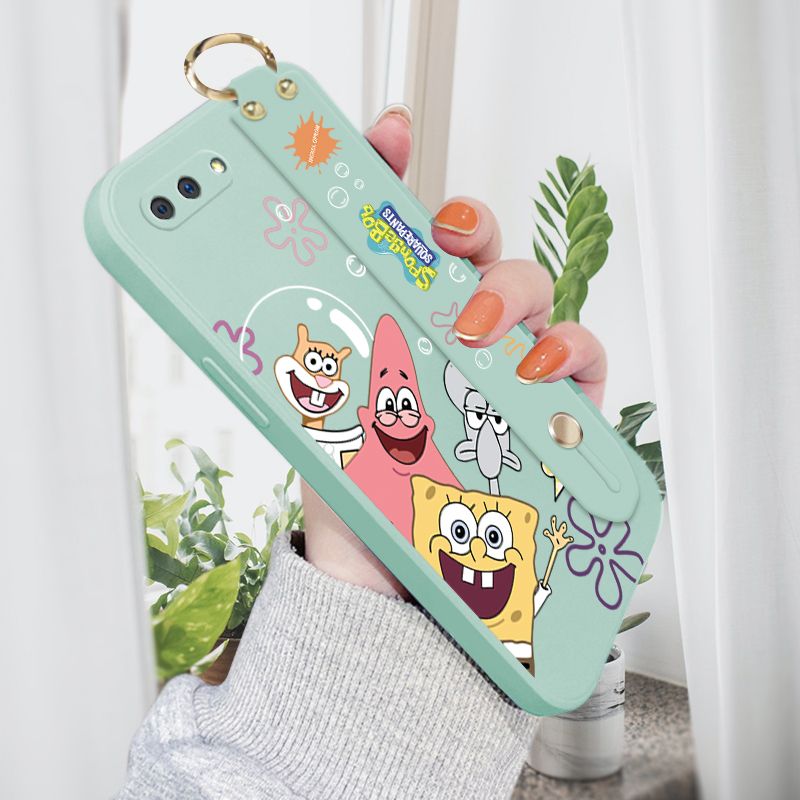Jizetin for OPPO A3S / A12E / Realme C1 Wrist Strap Case Funny Cartoon Sea Creatures Cover Ultra Thin Anti Fall Liquid Silicone Phone Case