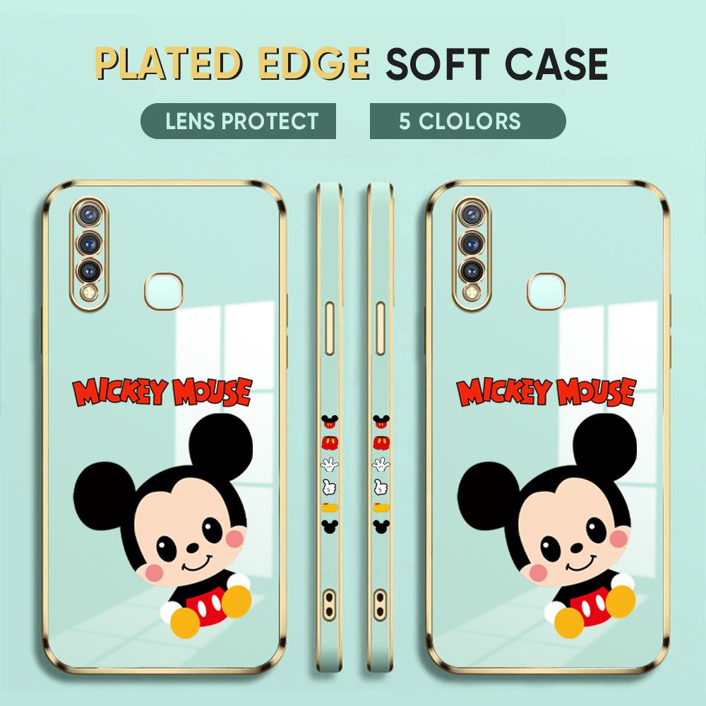Luxury 6D Plating Case for Vivo Y19 Phone Cases Cute Cartoon Mousea Side Print Soft Silicone Square Back Cover