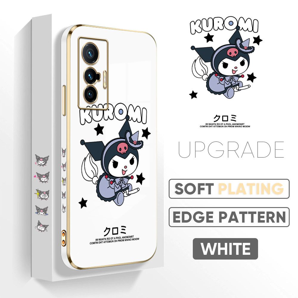 TA for Vivo X70 5G Back Cover + Free Lanyard Cute Kuromi Luxury 6D Plating Case Side Pattern Soft Silicone Square Phone Cases