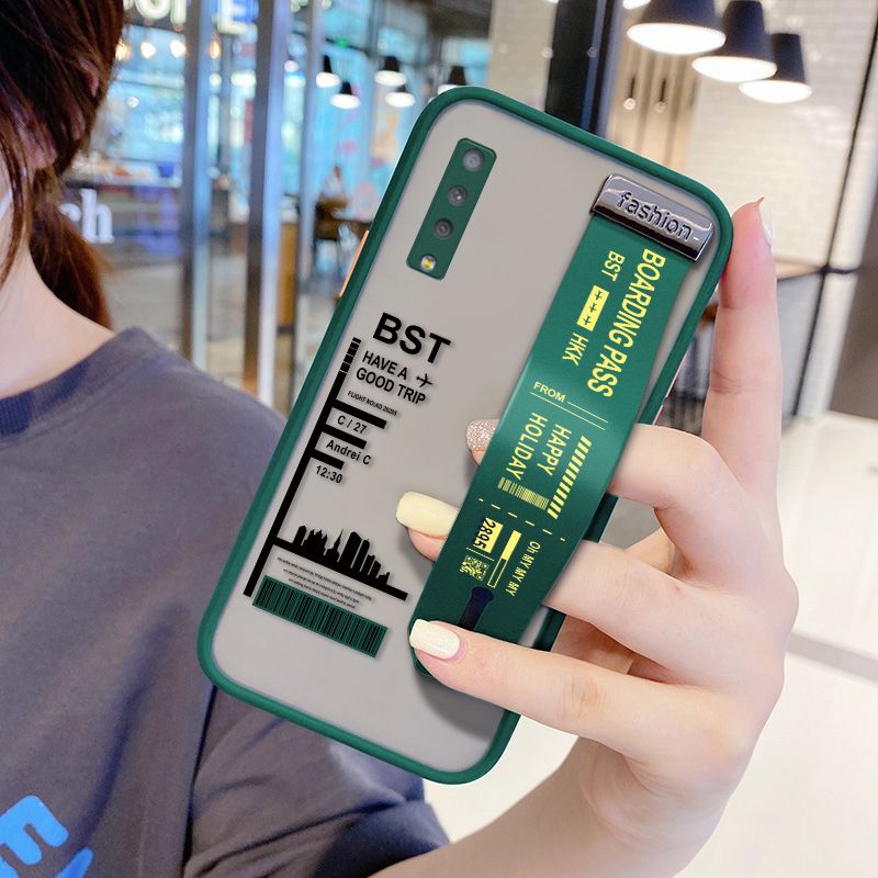 UCUC for Samsung Galaxy A7 2018 Wrist Strap Case Creative Printing City Landscape Wristband Printing Cover Shockproof Frosted Phone Case