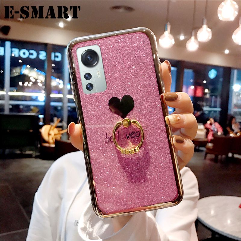 Phone Case Xiaomi 12 Pro Back Fashion Couple Cases Bling Gold Glitter Be Loved Soft Silicone Protector Cover with Finger Ring Holder Xiaomi12 Pro Case
