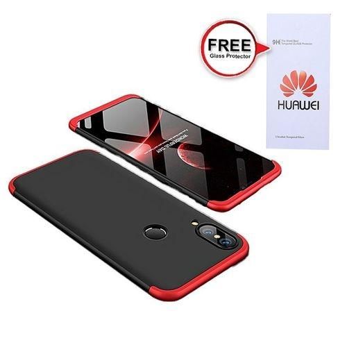 Huawei Nova 3e 360 Degree Phone Case with Free Glass Protector - Red and Black
