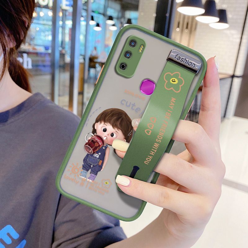 UCUC for Infinix Hot 9 Play Wrist Strap Case Girl Drinking Cola Wristband Printing Cover Shockproof Ultra Thin Phone Case
