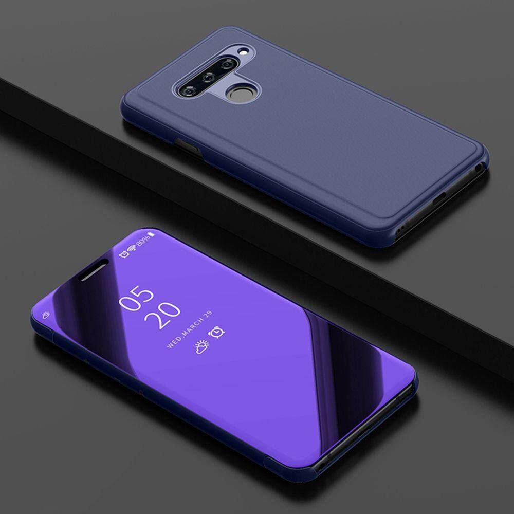 For LG V40 ThinQ Mirror Plating Hard PC -PU Leather Translucent Standing View Case Cover
