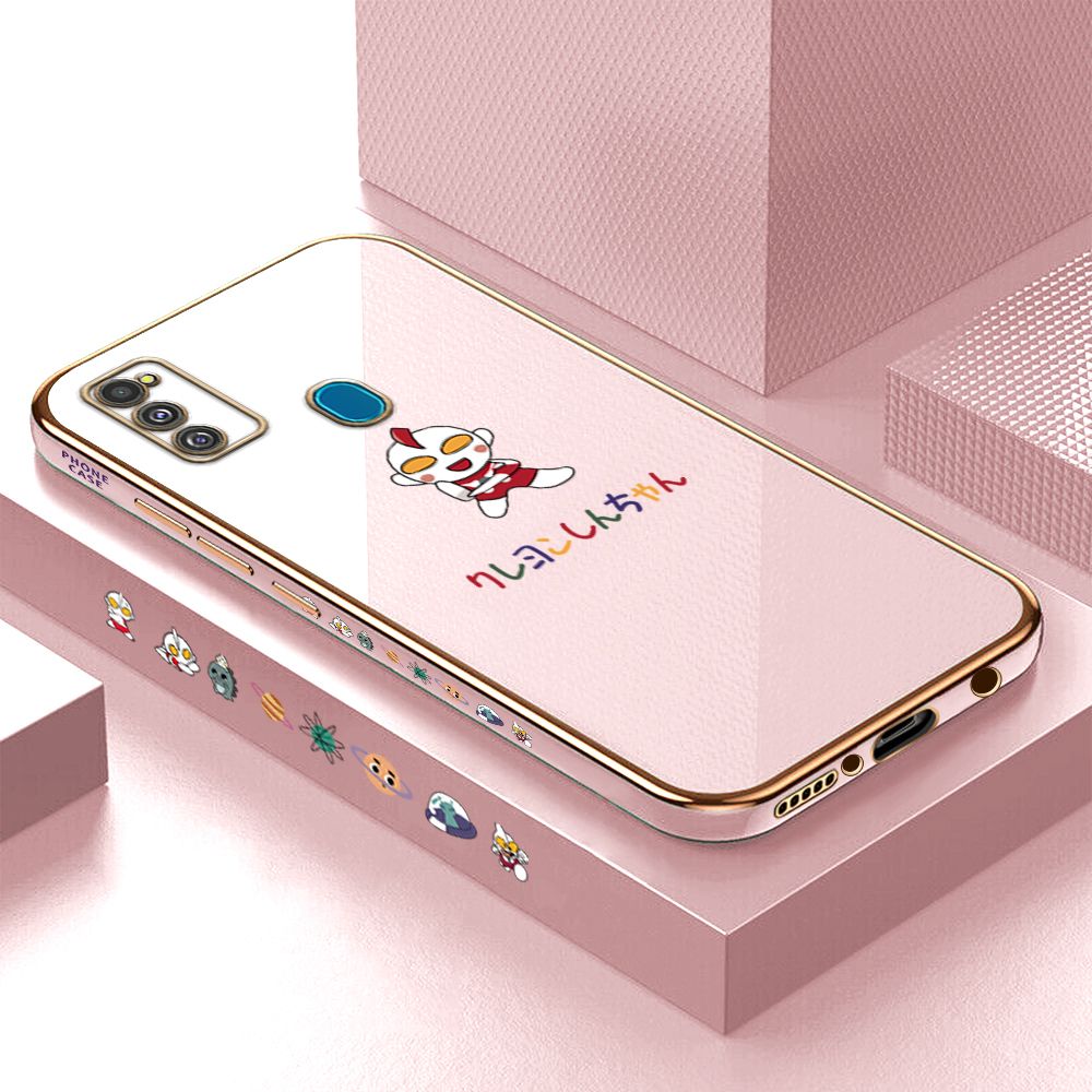 Luxury 6D Plating Case for Samsung M21 M30S Cartoon Hero Side Pattern Back Cover Soft Silicone Square Phone Cases + Free Lanyard