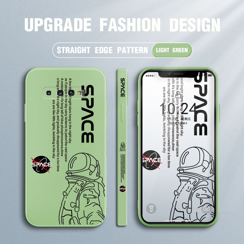 Jizetin for Samsung Galaxy S10 Plus Case NASA Astronaut Design Side Design Phone Case Square Edge Pattern Liquid Silicone Cases Full Cover Camera Shockproof Protective Case