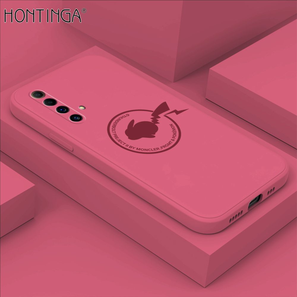 Hontinga for Realme X50 Case Cartoon Pikachu Pokemon Phone Case Liquid Silicone Casing Full Cover Camera Shockproof Protective Case