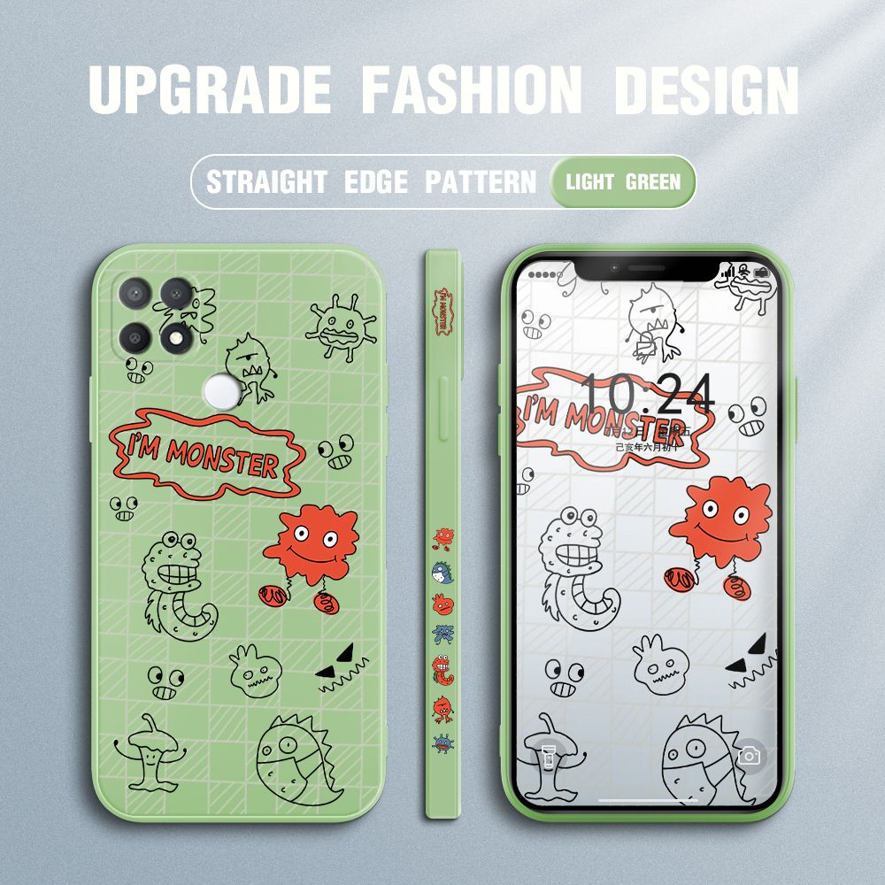 Jizetin for OPPO A15S / A15 Case Side Design Phone Cover Printed Text “I Am Monster ” Cover Square Edge Pattern Liquid Silicone Trend Case