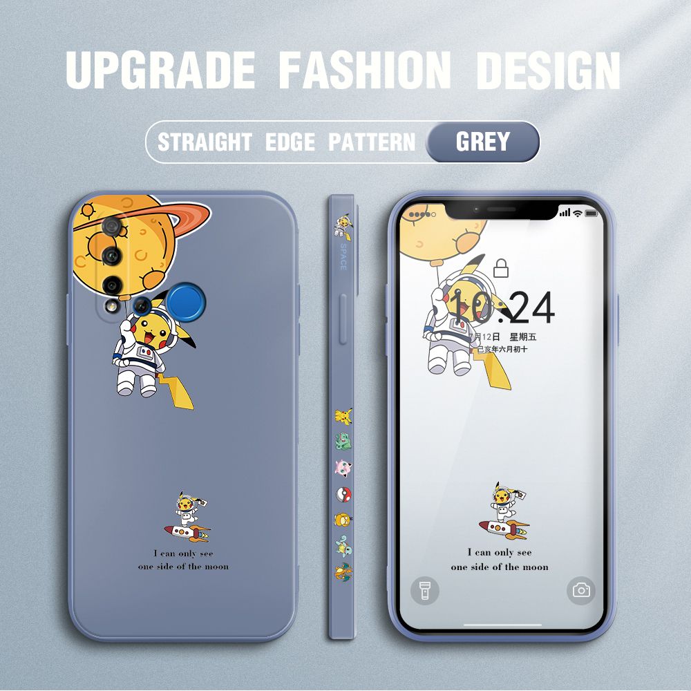 Jizetin for Huawei Nova 5i Case Side Design Phone Cover Cute Astronaut Pikachu Cover Square Edge Pattern Liquid Silicone Trend Case