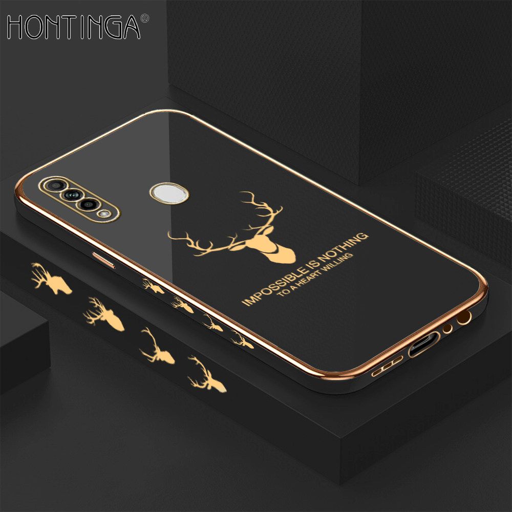 Hontinga for OPPO A31 2020 Back Cover + Free Lanyard Luxury 6D Plating Cartoon Lucky Side Pattern Case Soft Silicone Square Phone Cases