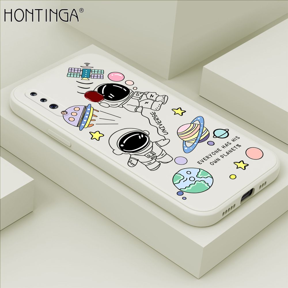 Hontinga for Samsung Galaxy A20S Case Fashion Earth Planet Astronaut Phone Case Soft Square Edge Silicone Cases Full Lens Cover Shockproof Protection Cover