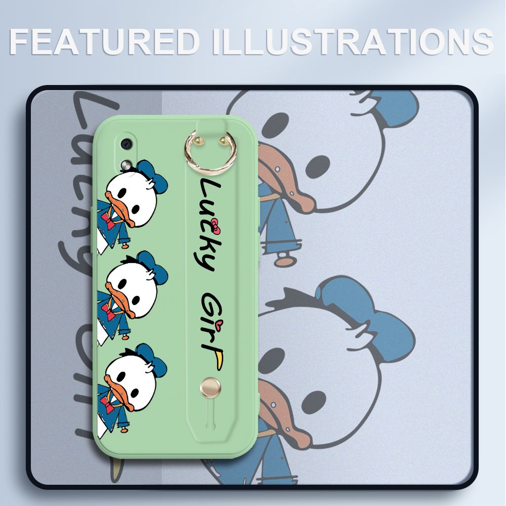 UCUC for Samsung Galaxy A01 Core Wrist Strap Case Creative Cartoon Three Ducks Cover Ultra Thin Anti Fall Liquid Silicone Phone Case
