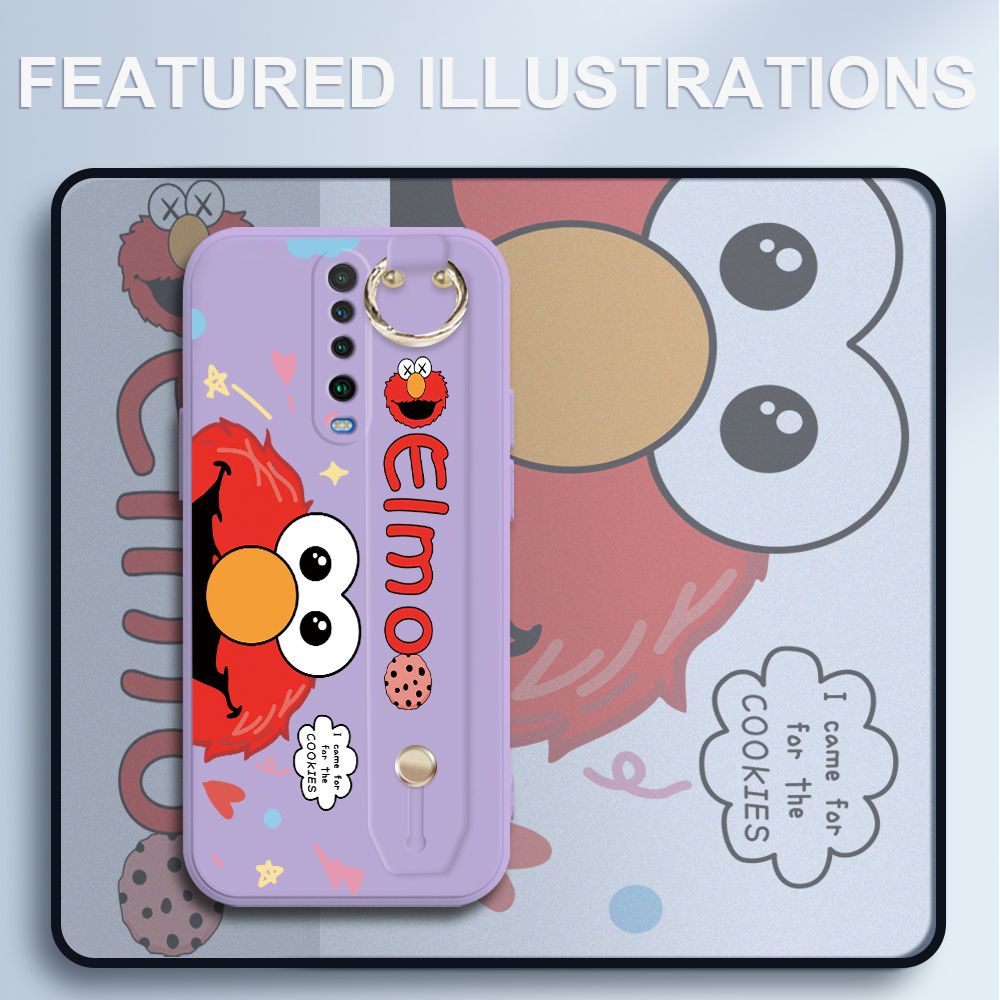 UCUC for Xiaomi Redmi K30 Wrist Strap Case Creative Cartoon Red Haired Monster Cover Ultra Thin Anti Fall Liquid Silicone Phone Case