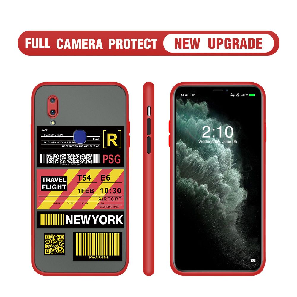 Hontinga for Vivo V11i Case Creative Flight Ticket Cover Camera Shockproof Protection Case Edge Frosted Transparent Phone Cover