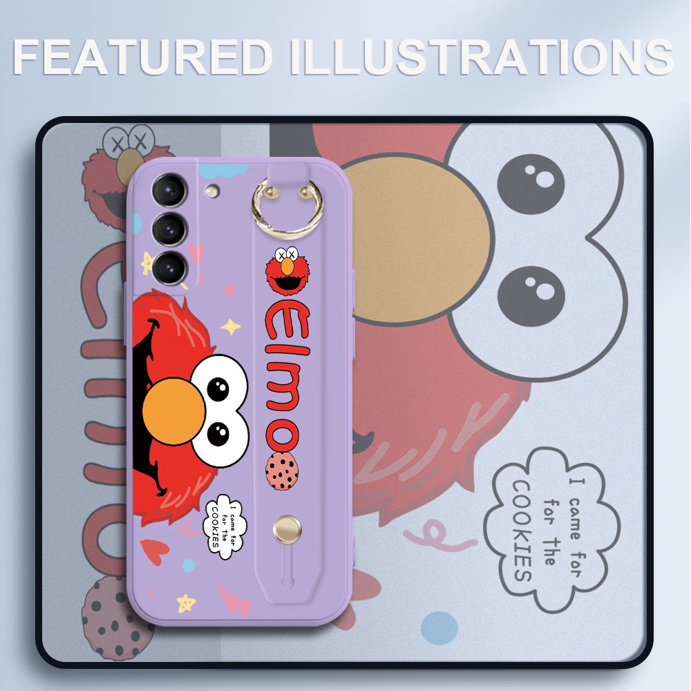UCUC for Samsung Galaxy S21 Plus 5G Wrist Strap Case Creative Cartoon Red Haired Monster Cover Ultra Thin Anti Fall Liquid Silicone Phone Case